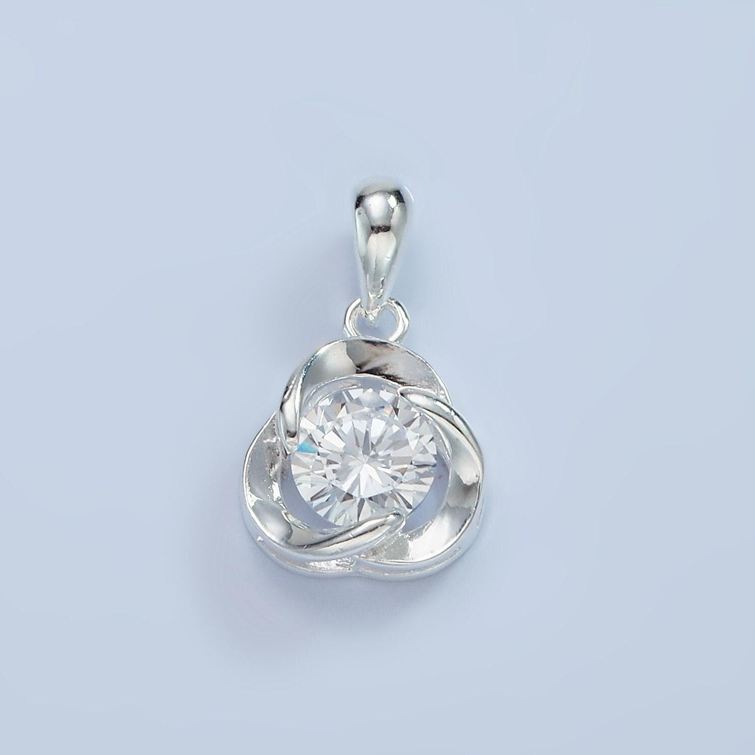 S925 sterling silver blue, clear cz triple circular band open pendant | sl-466