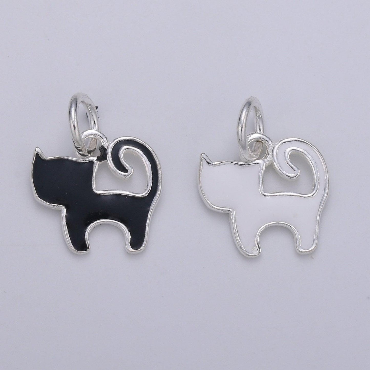 Dainty cat charm kitten black white cat enamel charm s925 sterling silver animal charm witch lover gift add on charm halloween jewelry