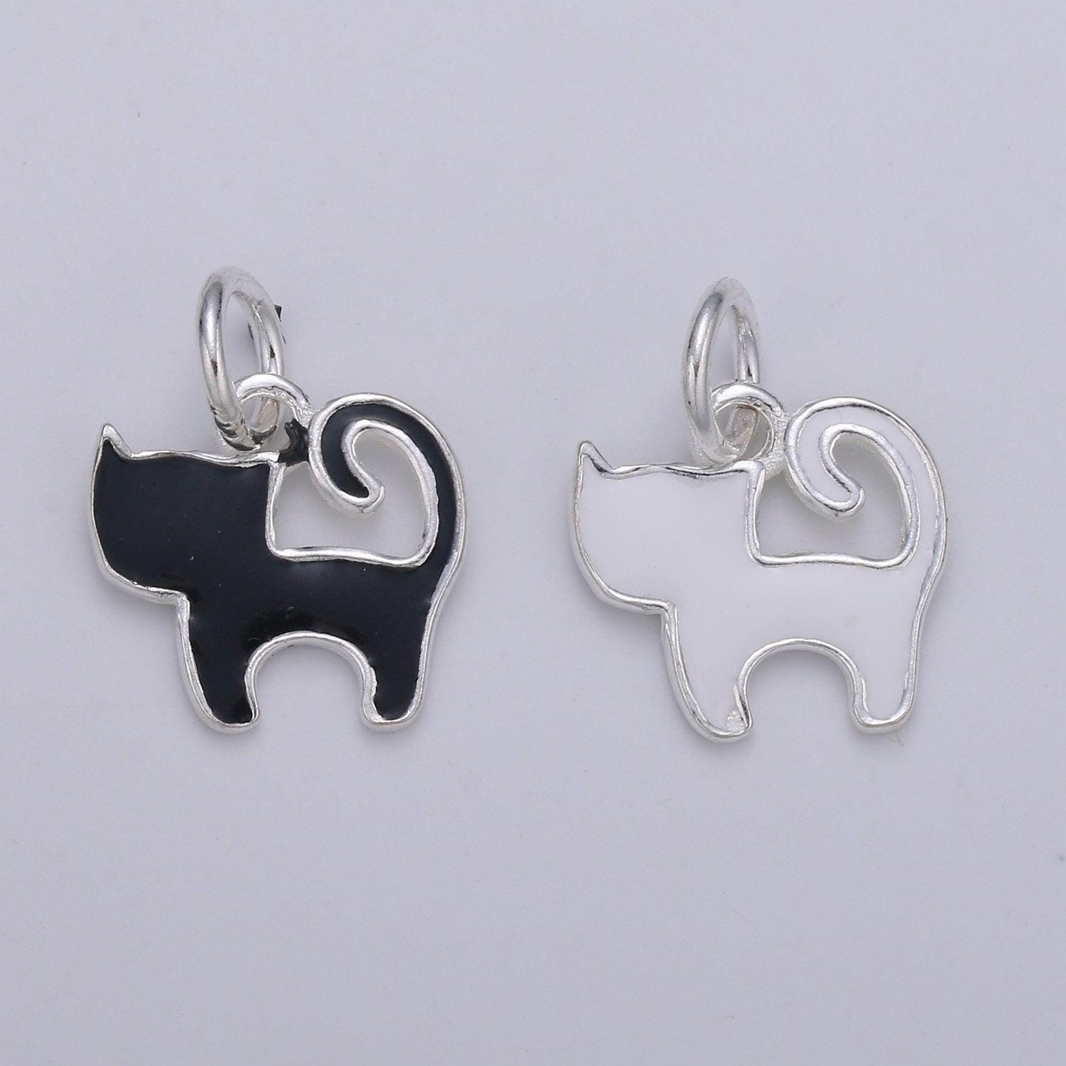 Dainty cat charm kitten black white cat enamel charm s925 sterling silver animal charm witch lover gift add on charm halloween jewelry