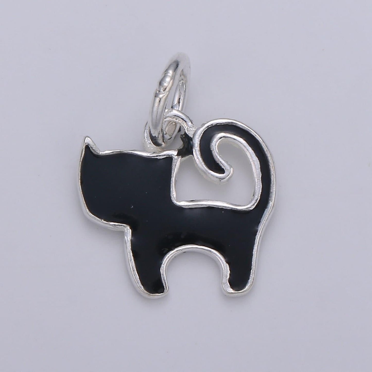 Dainty cat charm kitten black white cat enamel charm s925 sterling silver animal charm witch lover gift add on charm halloween jewelry