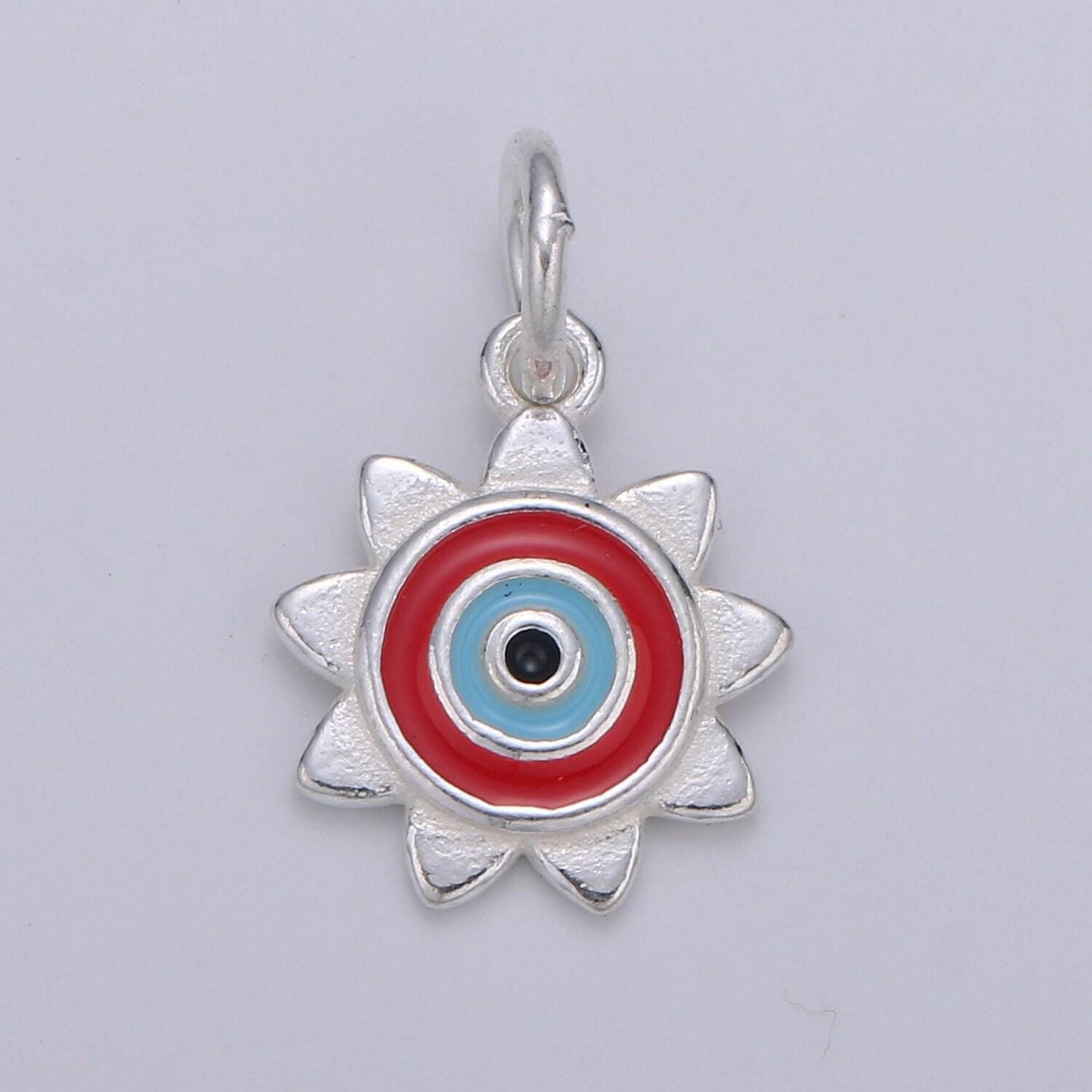 Sterling silver sun charm, s925 silver charm for jewelry making supplies, bracelet charm, earring charm, evil eye charm