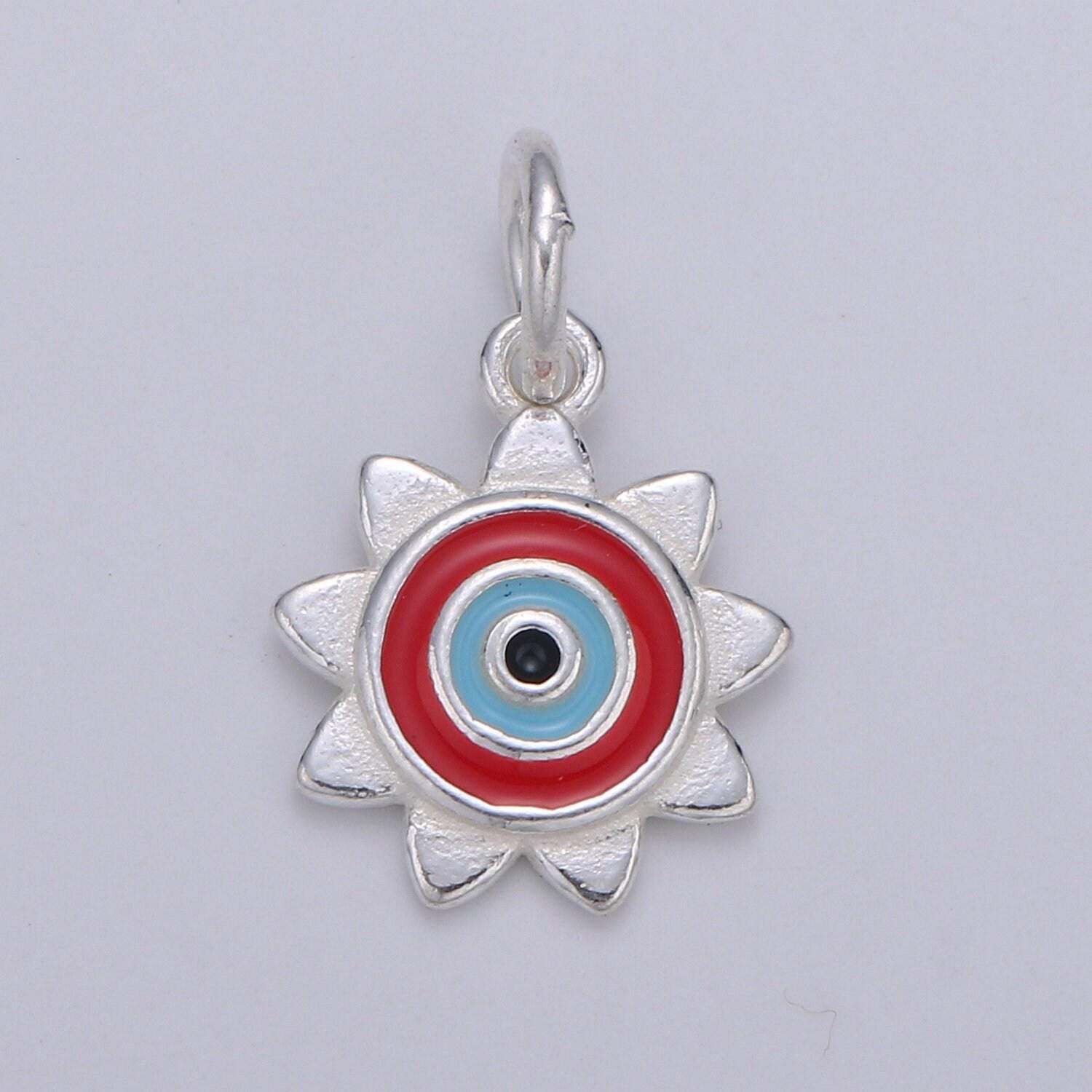 Sterling silver sun charm, s925 silver charm for jewelry making supplies, bracelet charm, earring charm, evil eye charm