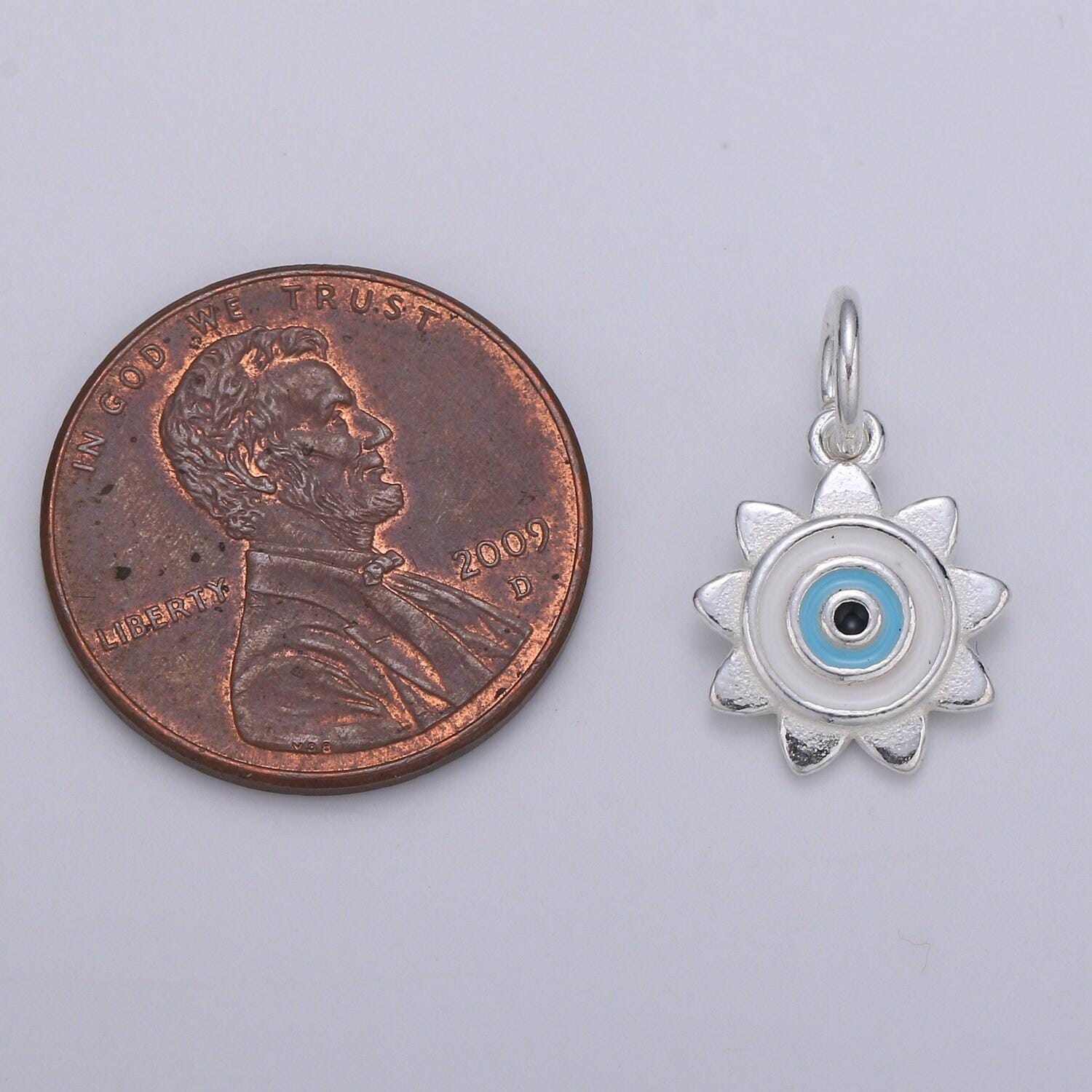 Sterling silver sun charm, s925 silver charm for jewelry making supplies, bracelet charm, earring charm, evil eye charm