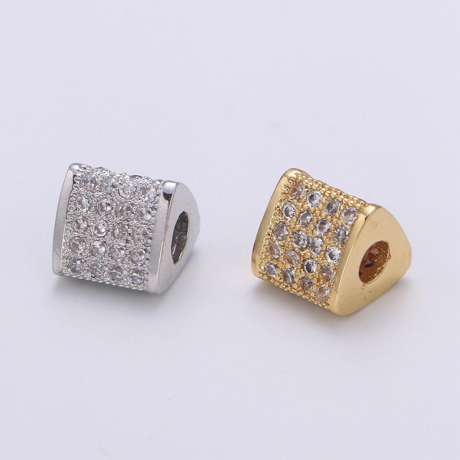1pc triangle gold cubic pave pattern beads spacer beads, for diy jewelry making european charms beaded bracelet-1060, 1061