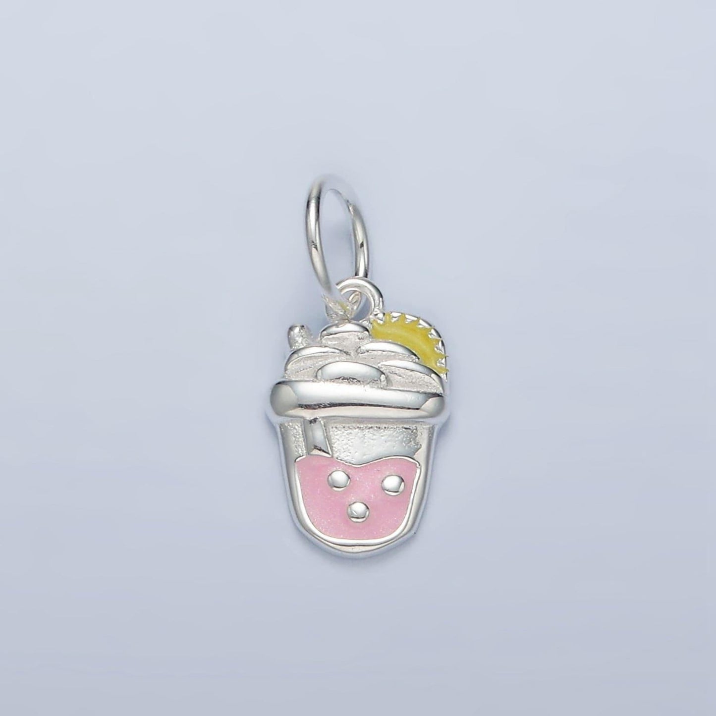 Sterling silver bubble boba drink pink enamel charm strawberry milk tea inspired asian kawaii charm | sl504