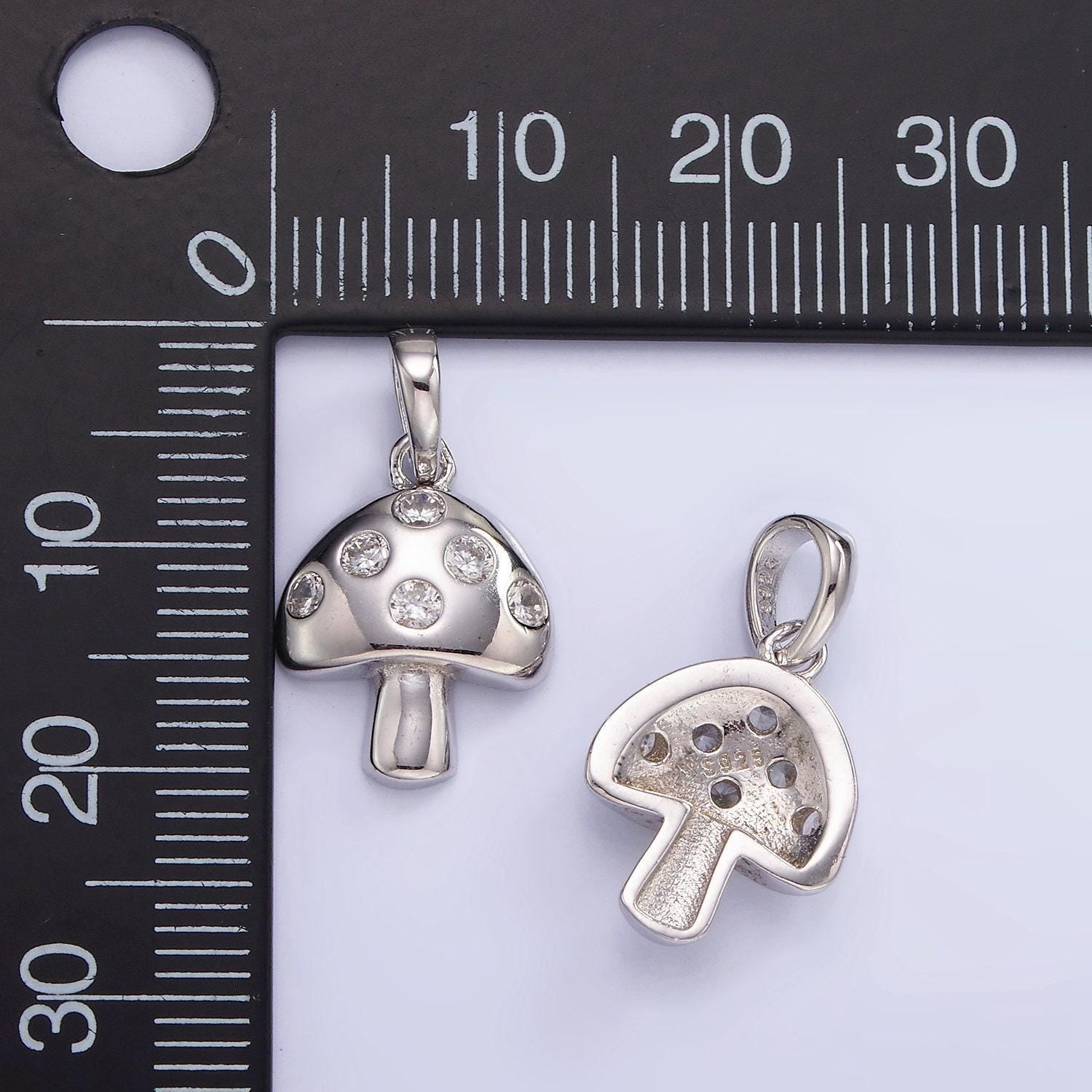 S925 sterling silver mushroom charm with clear cz stone | sl-484