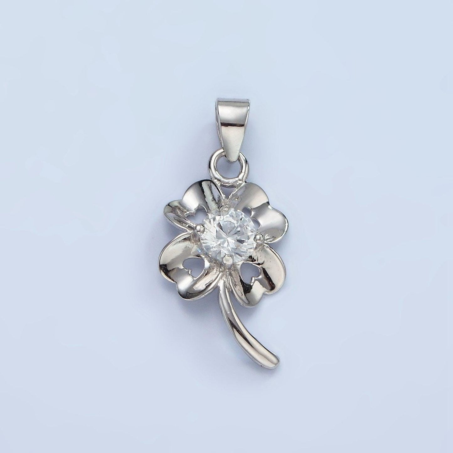 Sterling silver cz four-leaf clover pendant s925 lucky hearts charm with clear micro paved cz crystals charm | sl-471