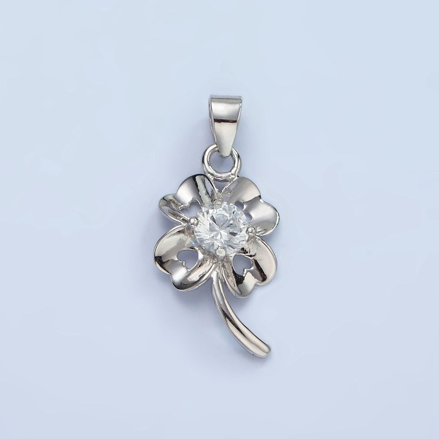 Sterling silver cz four-leaf clover pendant s925 lucky hearts charm with clear micro paved cz crystals charm | sl-471