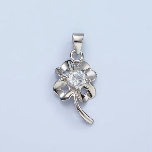 Sterling silver cz four-leaf clover pendant s925 lucky hearts charm with clear micro paved cz crystals charm | sl-471