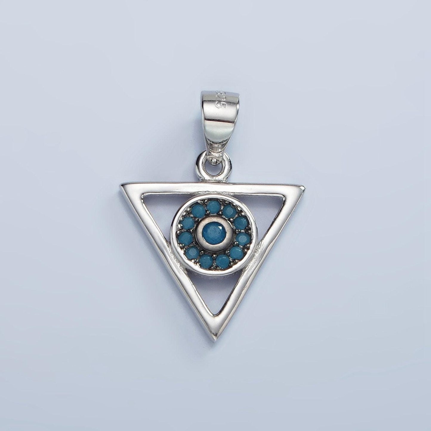 Silver evil eye charms, turquoise with cubic pendant triangle charm cz eye charms s925 sterling silver findings sl-464