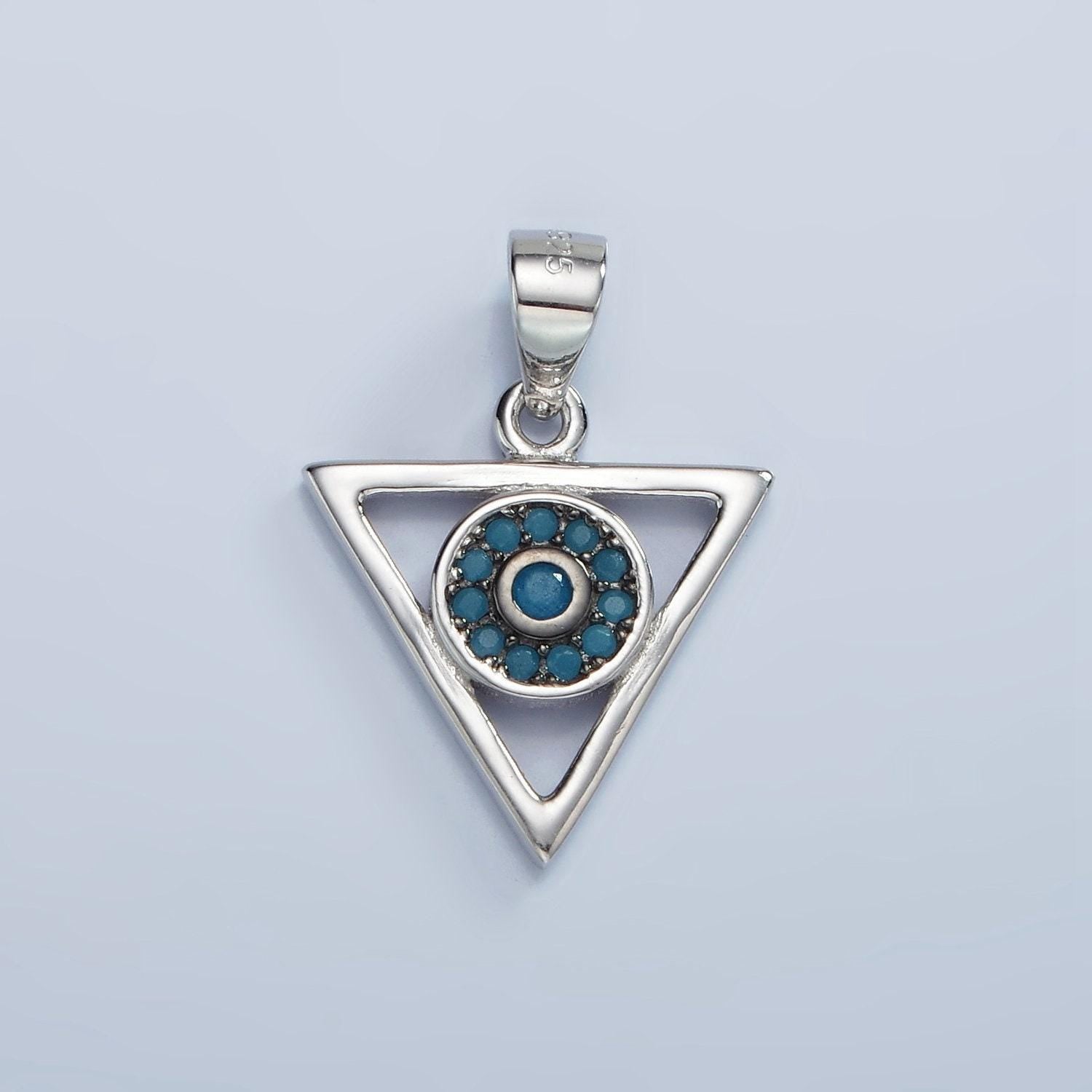 Silver evil eye charms, turquoise with cubic pendant triangle charm cz eye charms s925 sterling silver findings sl-464