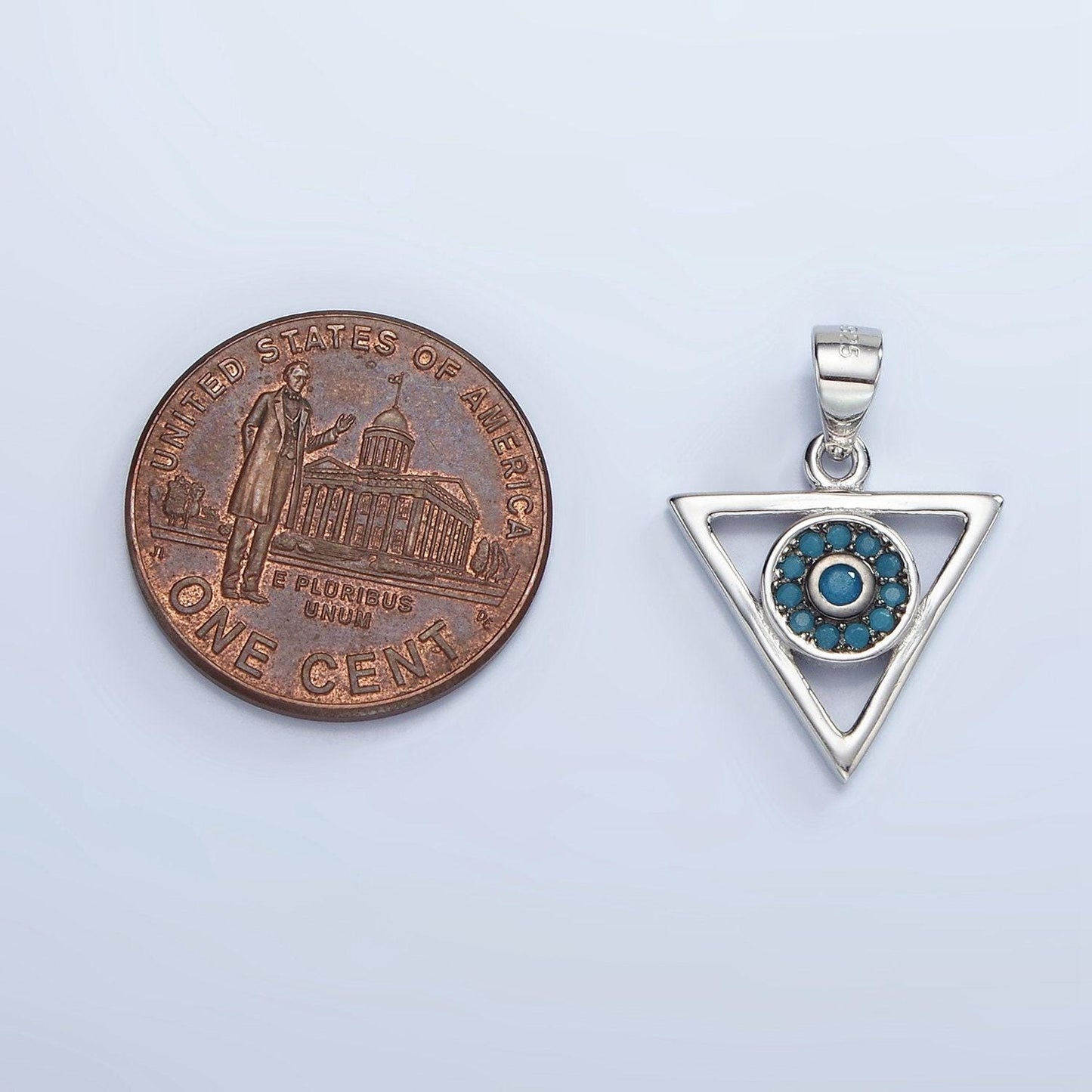 Silver evil eye charms, turquoise with cubic pendant triangle charm cz eye charms s925 sterling silver findings sl-464