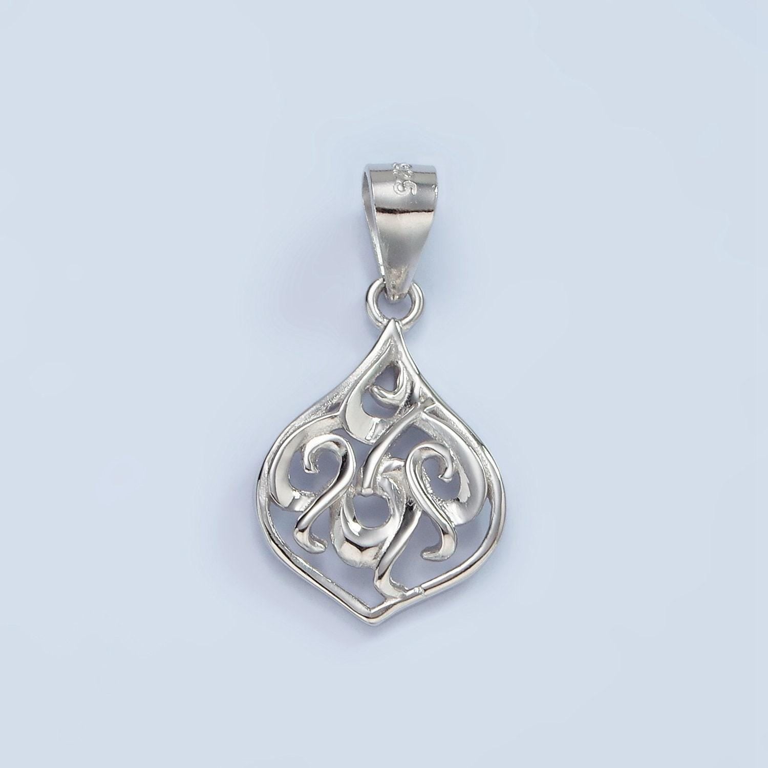 S925 sterling silver filigree open teardrop band minimalist pendant | sl-458