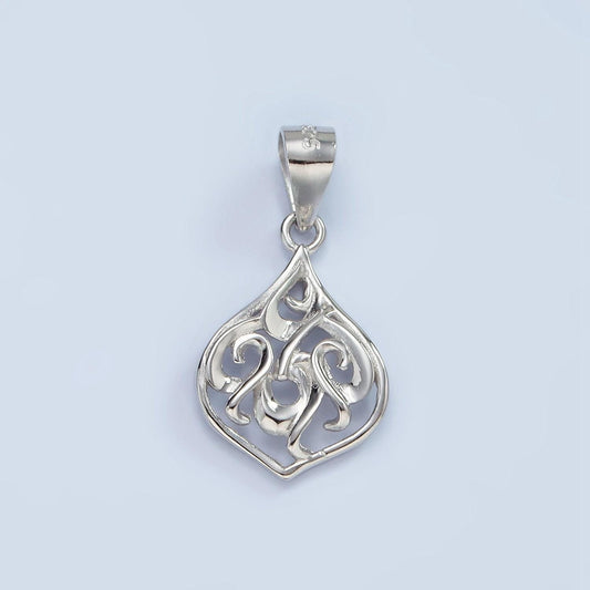S925 sterling silver filigree open teardrop band minimalist pendant | sl-458