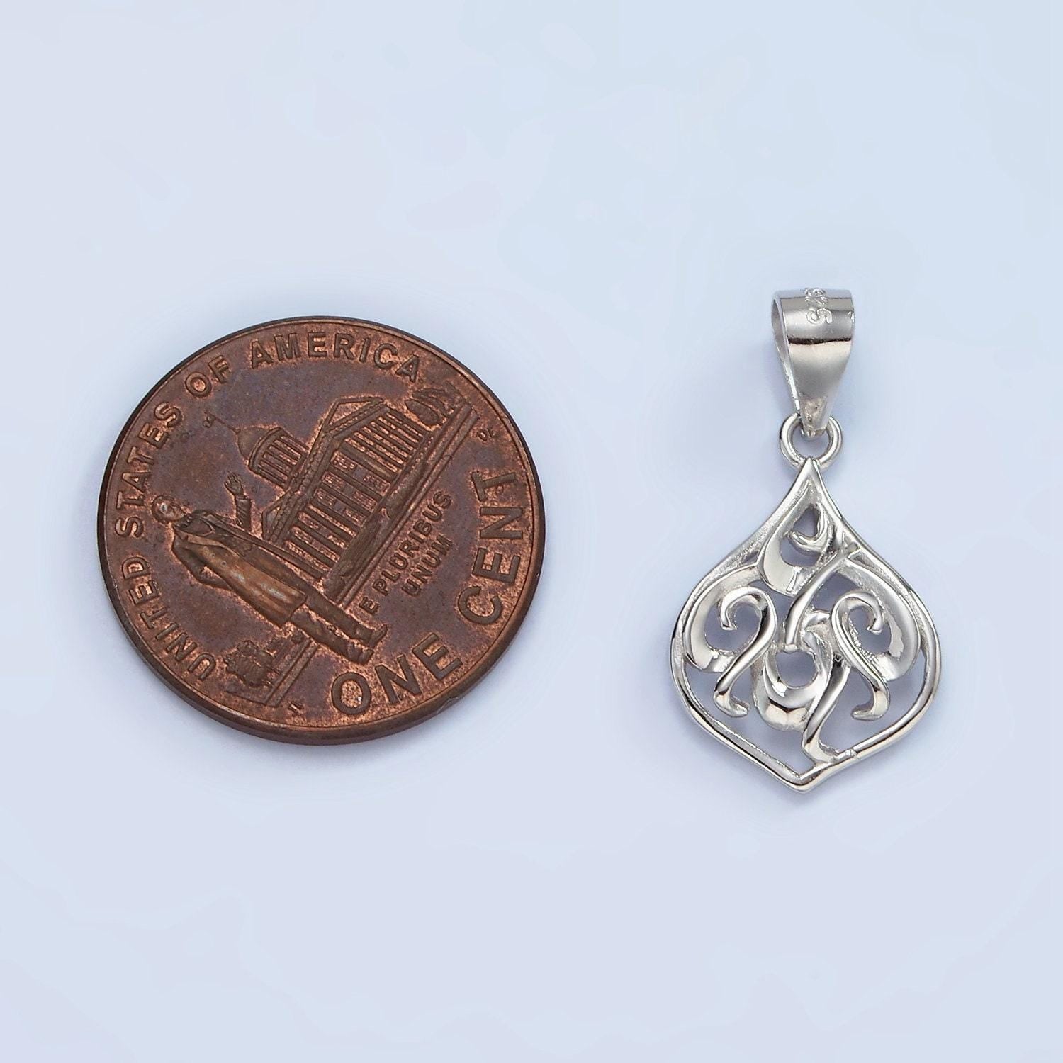 S925 sterling silver filigree open teardrop band minimalist pendant | sl-458