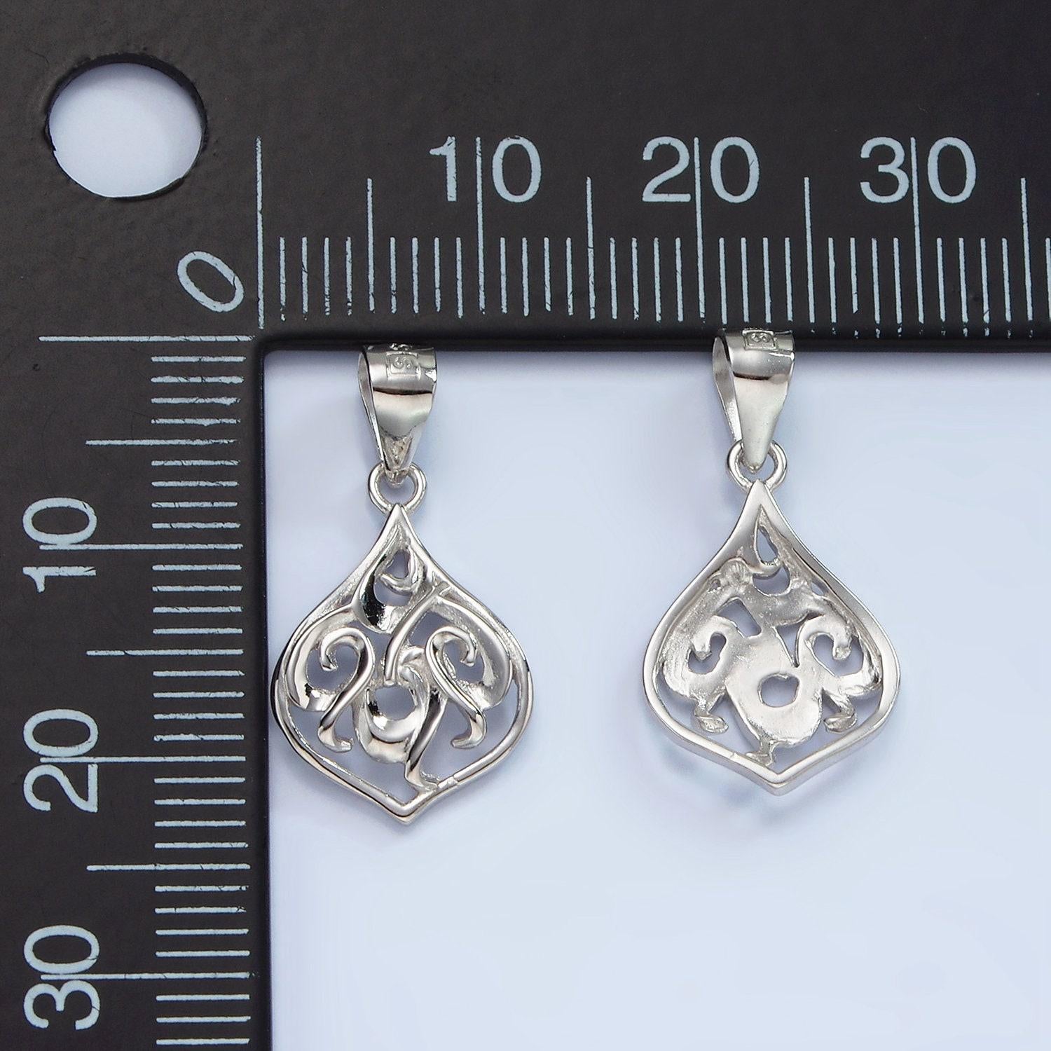 S925 sterling silver filigree open teardrop band minimalist pendant | sl-458