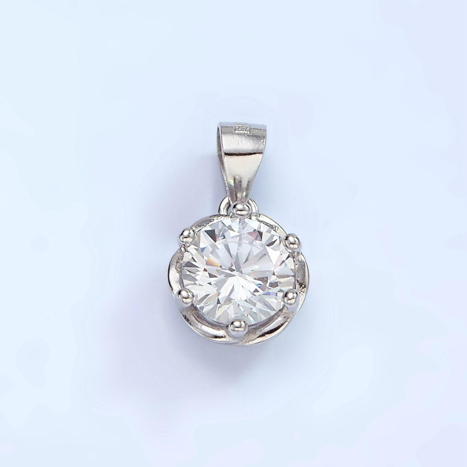 S925 sterling silver clear cz round dotted bezel solitaire pendant | sl-453