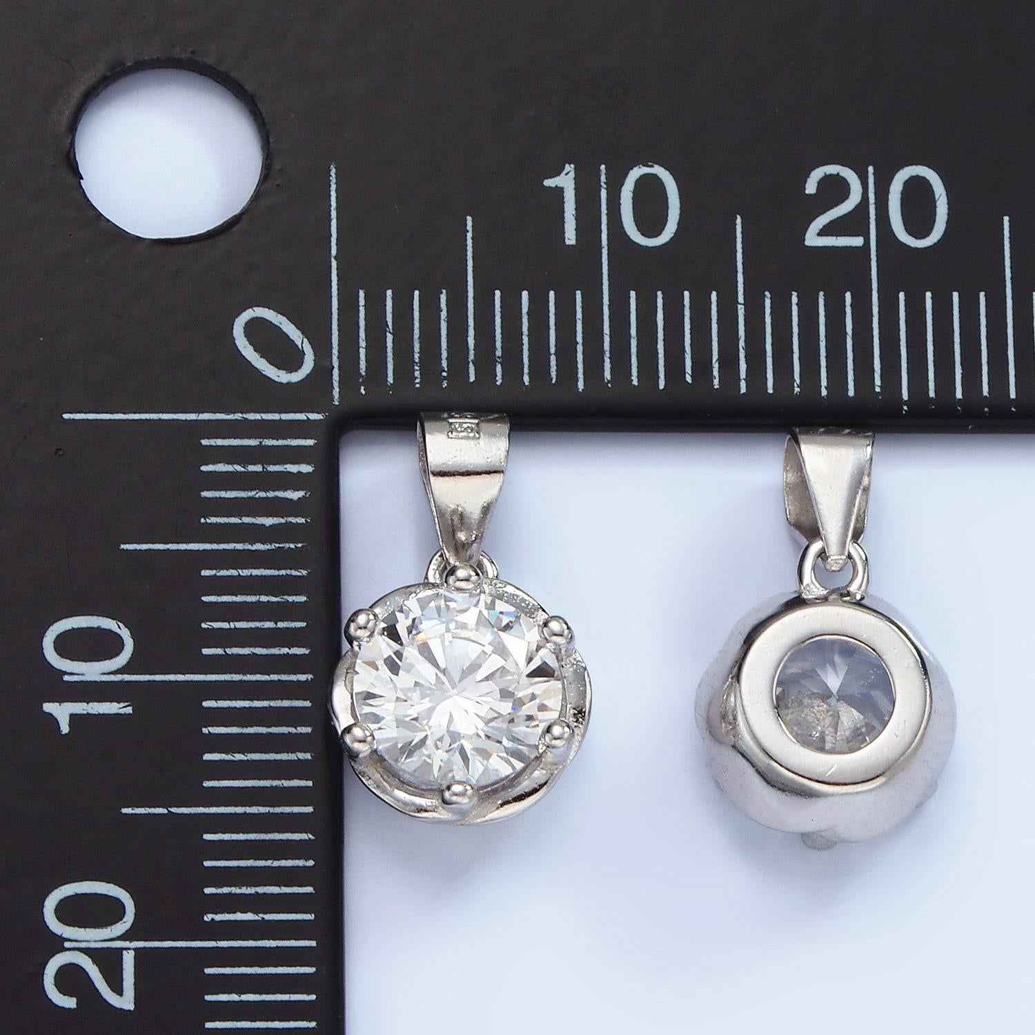 S925 sterling silver clear cz round dotted bezel solitaire pendant | sl-453