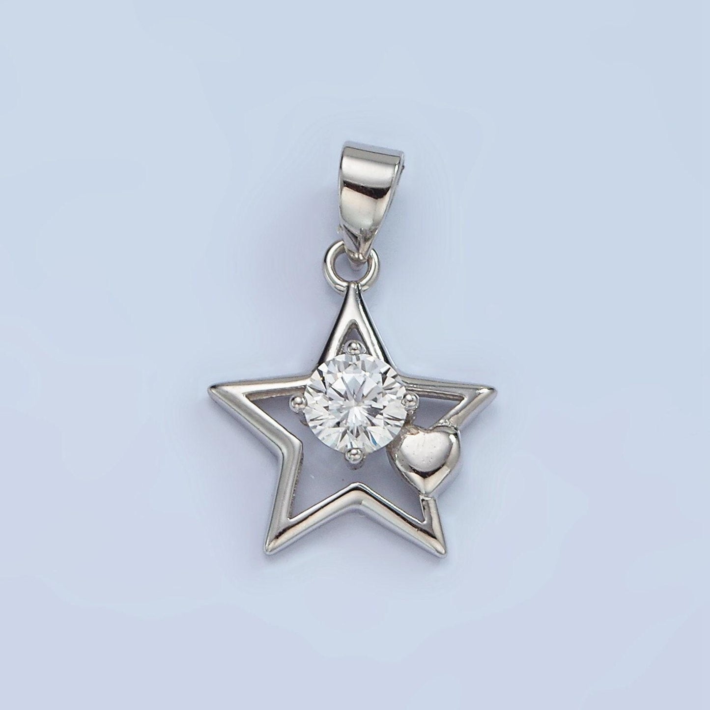 S925 sterling silver clear cz heart open celestial star pendant | sl-447