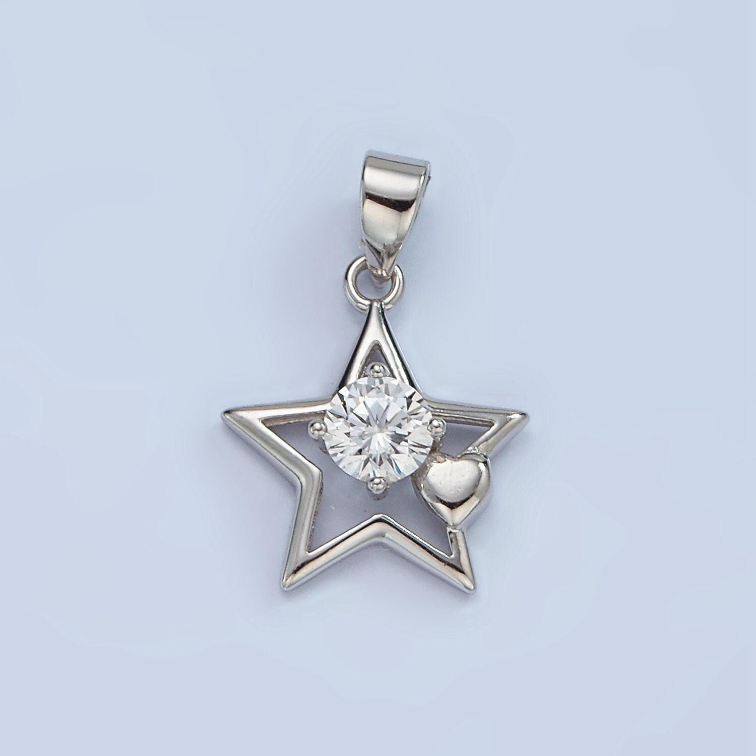 S925 sterling silver clear cz heart open celestial star pendant | sl-447