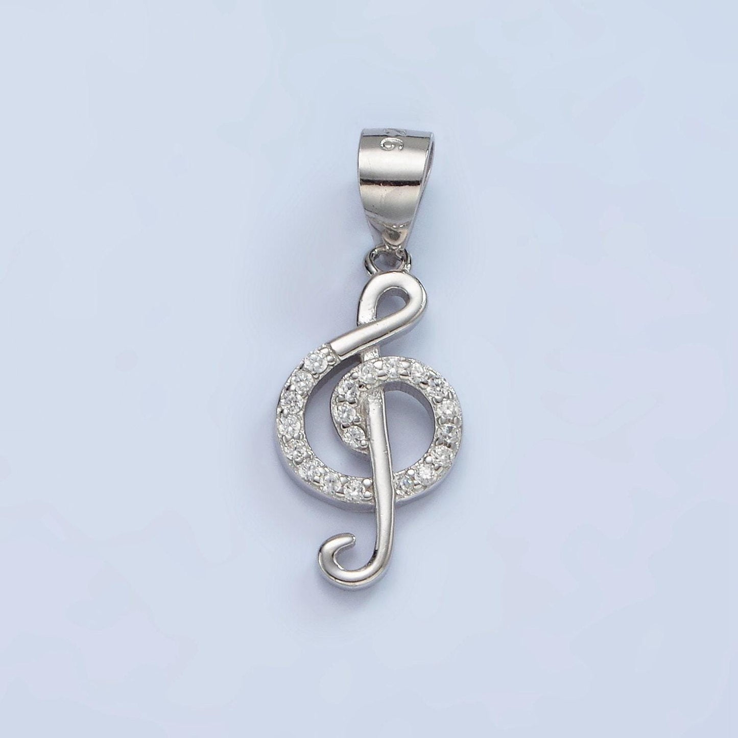 S925 sterling silver music note treble clef micro paved cz pendant | sl-445