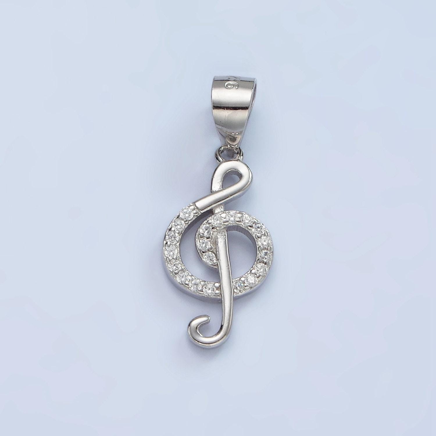 S925 sterling silver music note treble clef micro paved cz pendant | sl-445