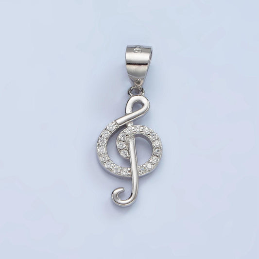 S925 sterling silver music note treble clef micro paved cz pendant | sl-445