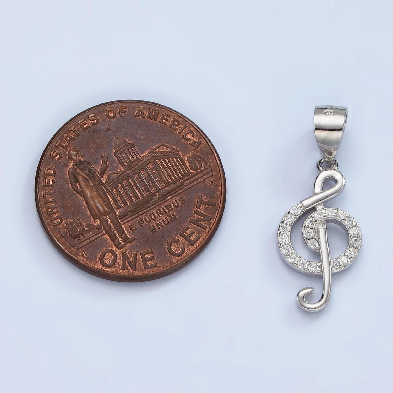 S925 sterling silver music note treble clef micro paved cz pendant | sl-445