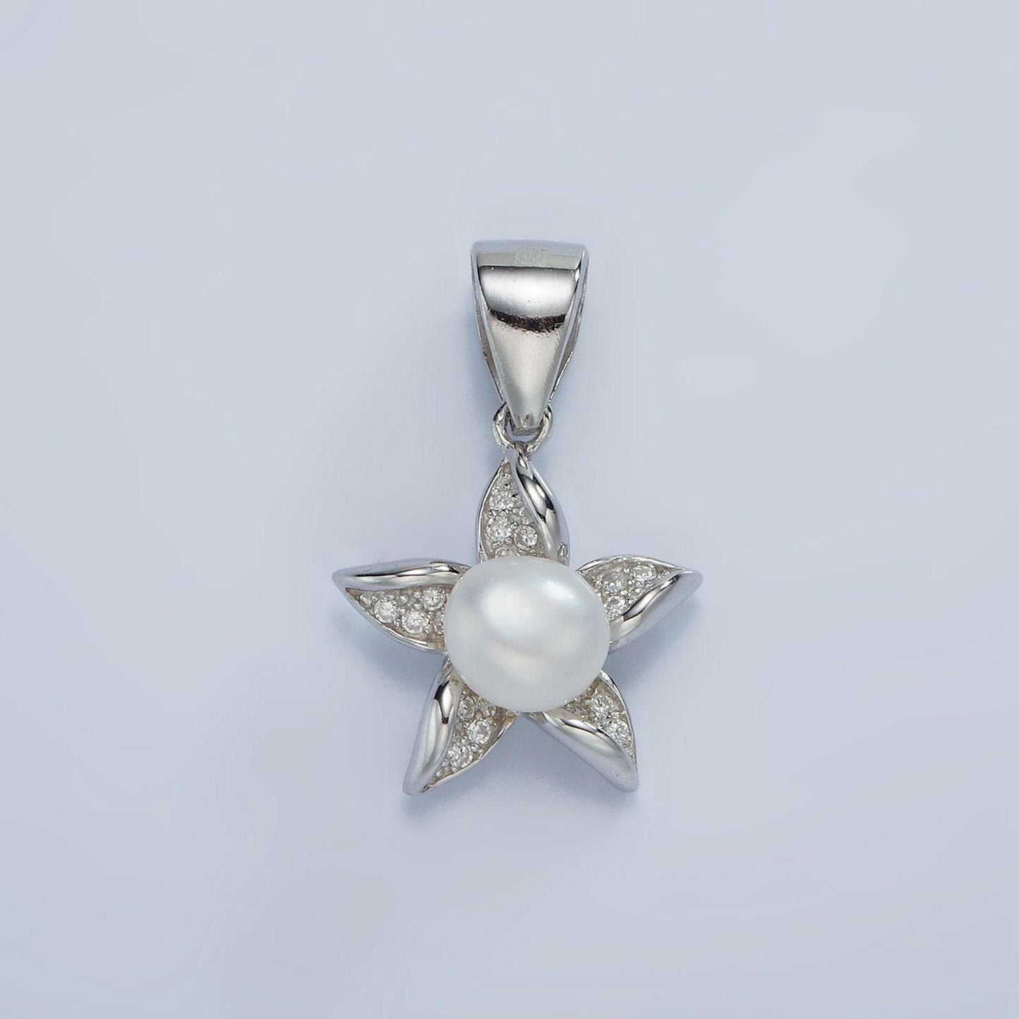 Mini silver star charm s925 sterling silver flower charm with shell pearl for add on charm bracelet necklace earring finding sl-442