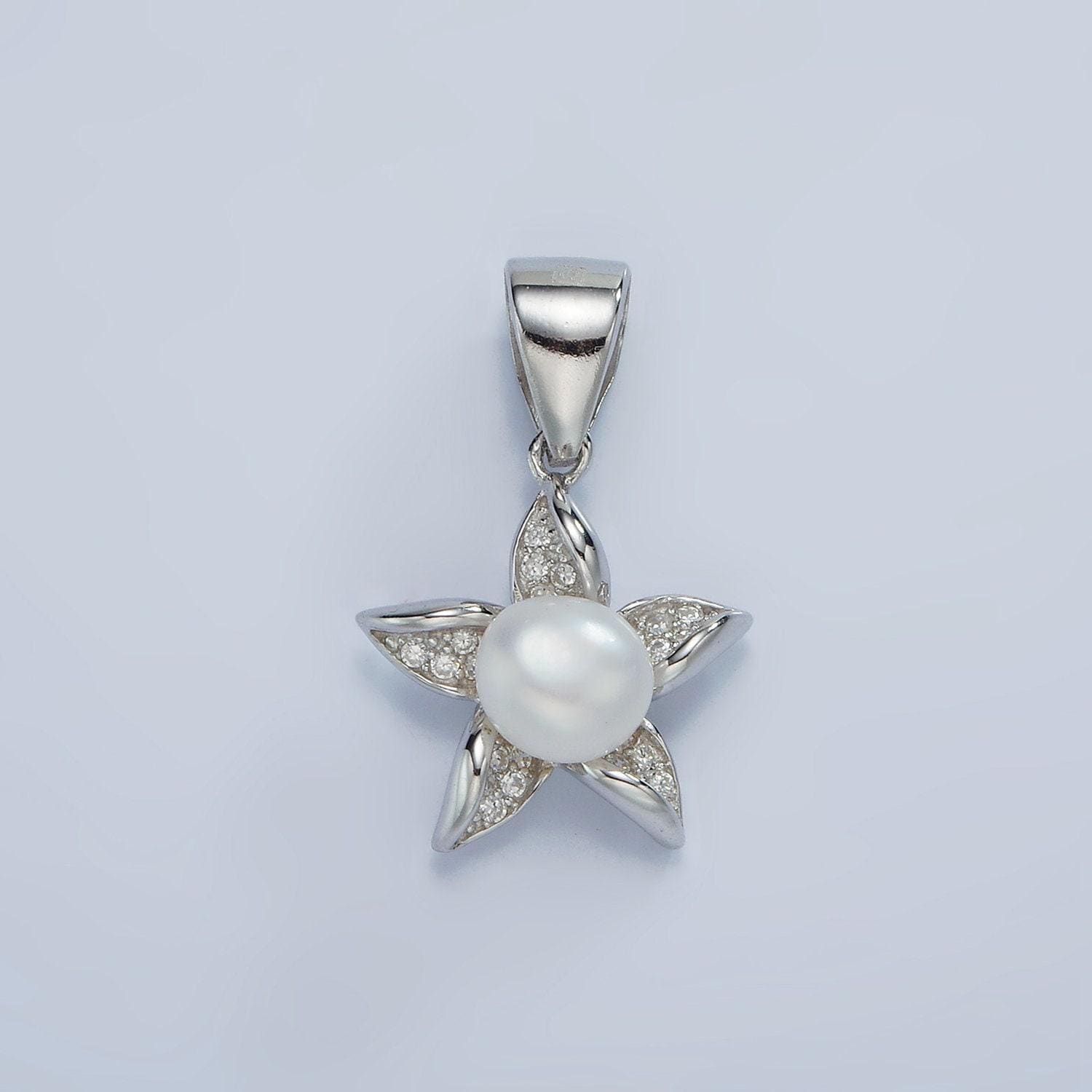 Mini silver star charm s925 sterling silver flower charm with shell pearl for add on charm bracelet necklace earring finding sl-442