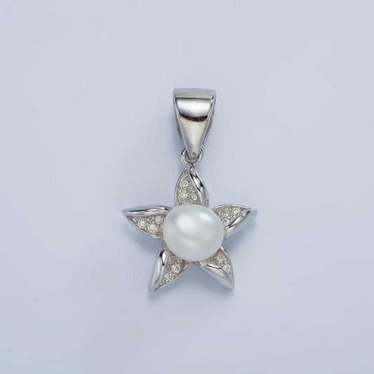Mini silver star charm s925 sterling silver flower charm with shell pearl for add on charm bracelet necklace earring finding sl-442