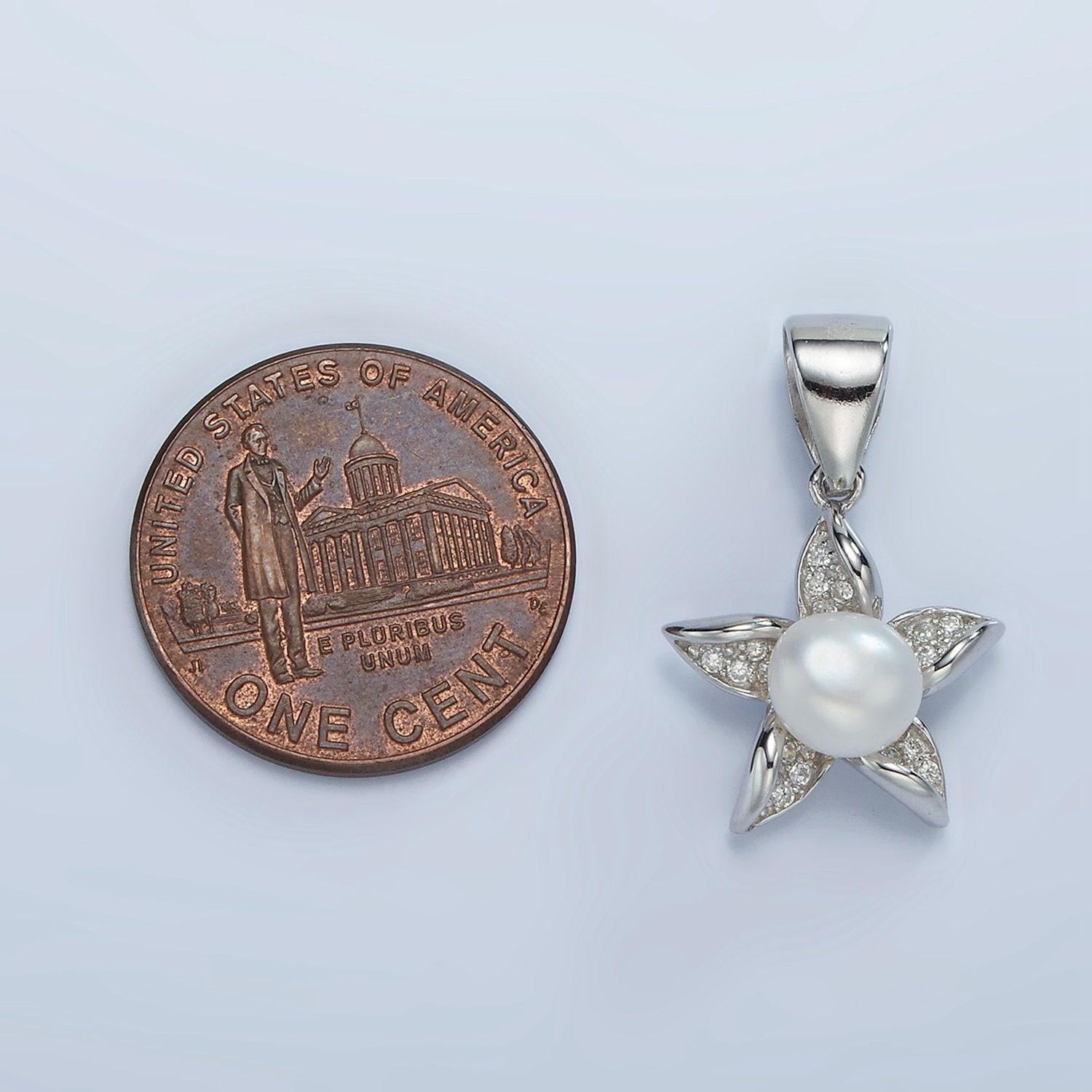 Mini silver star charm s925 sterling silver flower charm with shell pearl for add on charm bracelet necklace earring finding sl-442