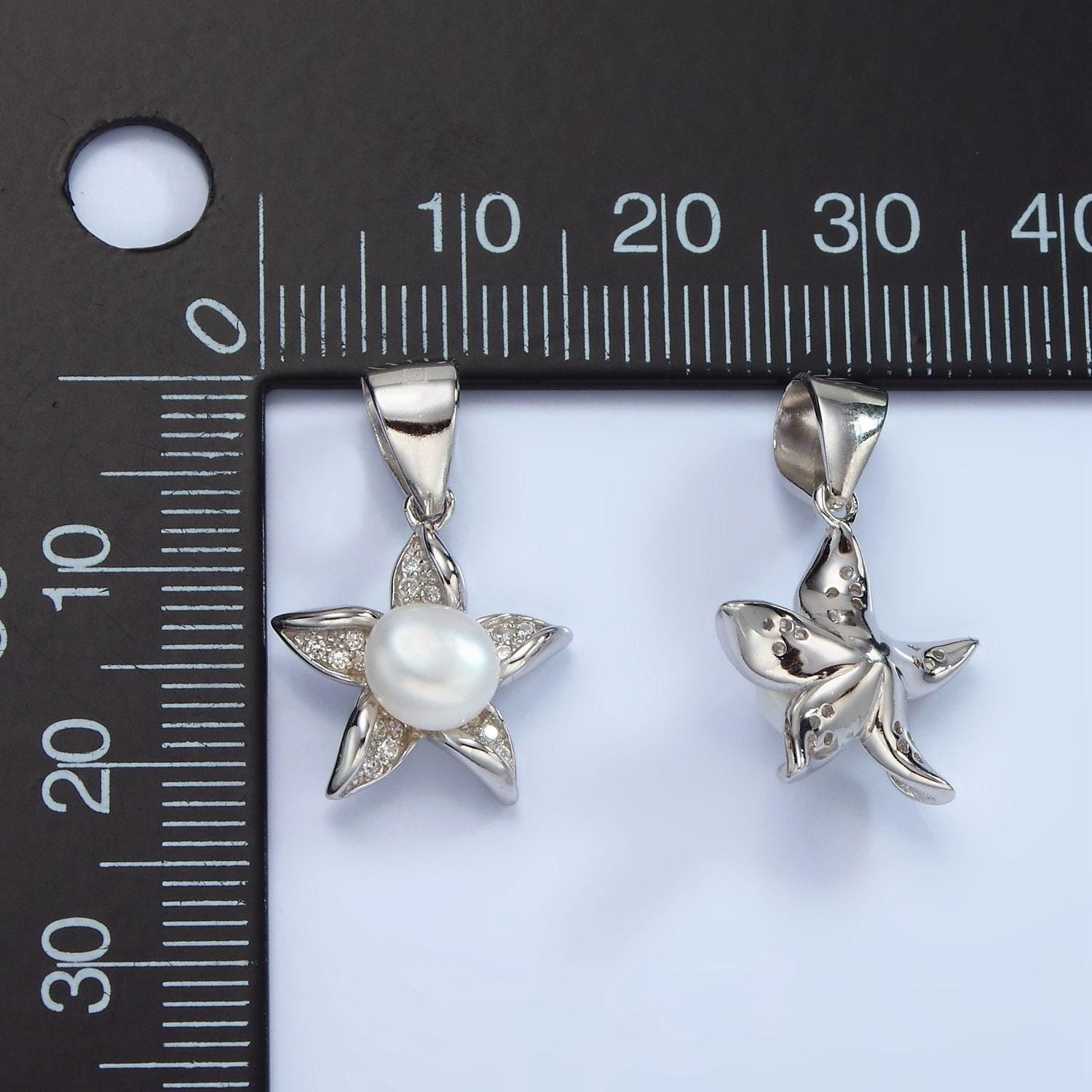 Mini silver star charm s925 sterling silver flower charm with shell pearl for add on charm bracelet necklace earring finding sl-442