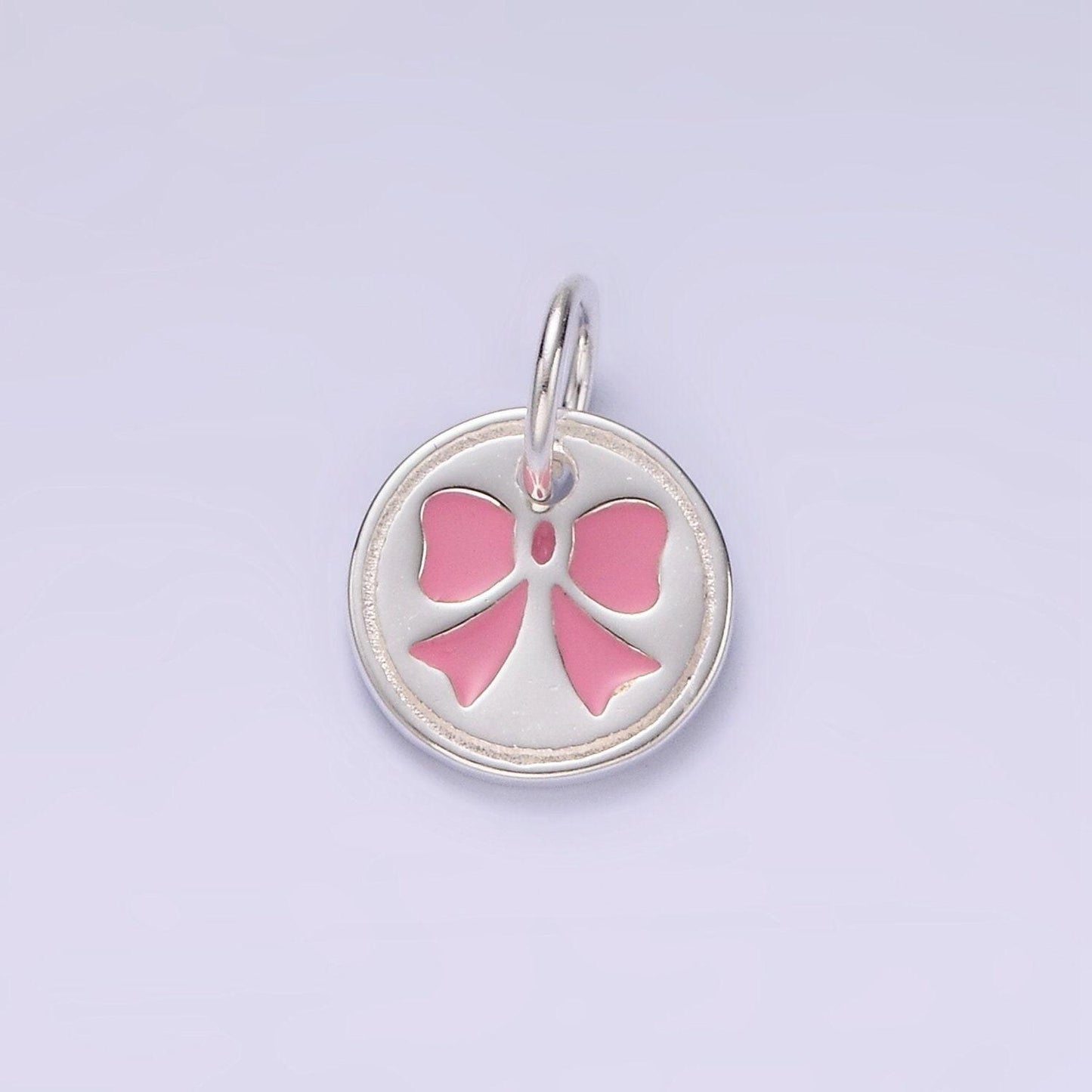 Mini pink bow charm for coquette girl jewelry bracelet earring necklace component add on charm s925 sterling silver finding sl433