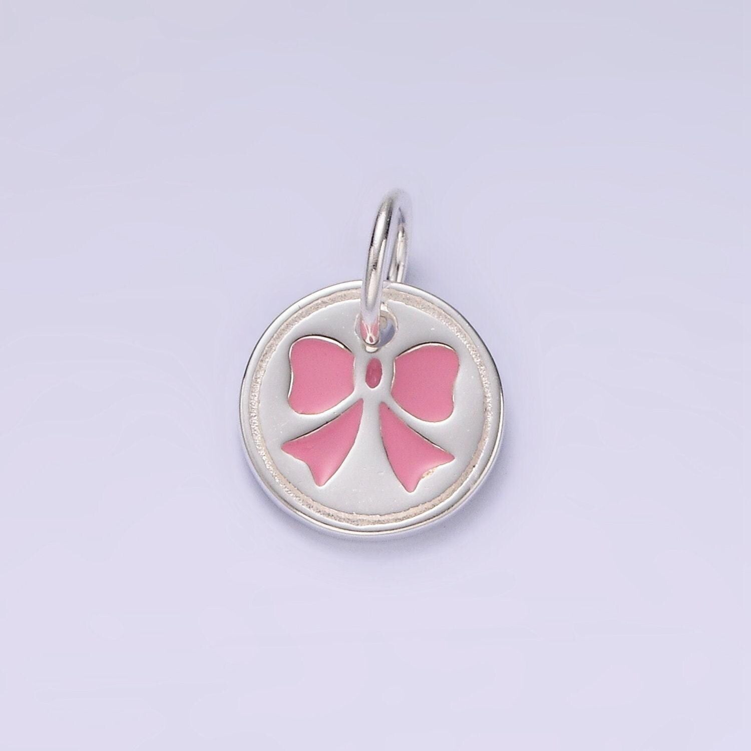 Mini pink bow charm for coquette girl jewelry bracelet earring necklace component add on charm s925 sterling silver finding sl433