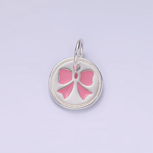 Mini pink bow charm for coquette girl jewelry bracelet earring necklace component add on charm s925 sterling silver finding sl433