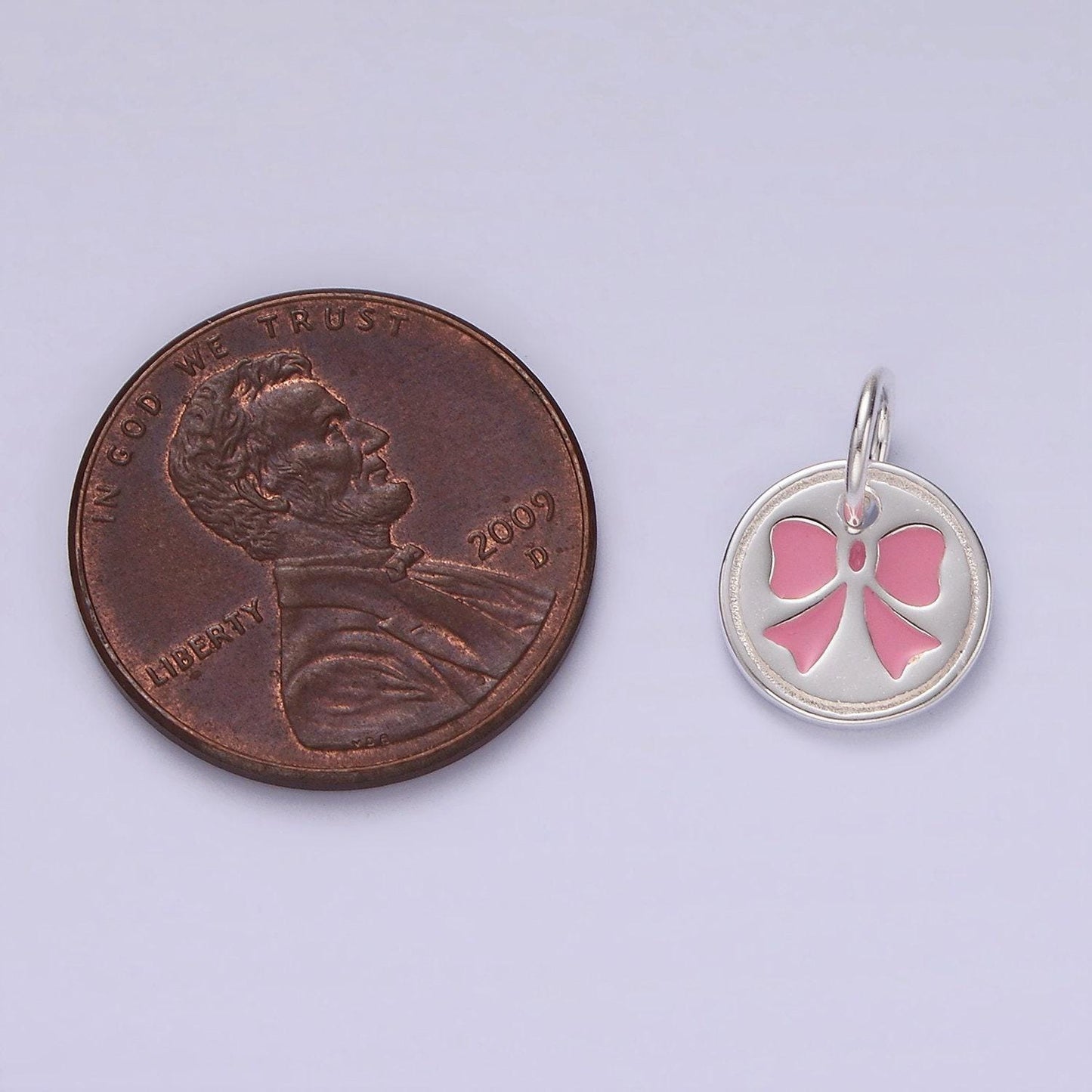 Mini pink bow charm for coquette girl jewelry bracelet earring necklace component add on charm s925 sterling silver finding sl433