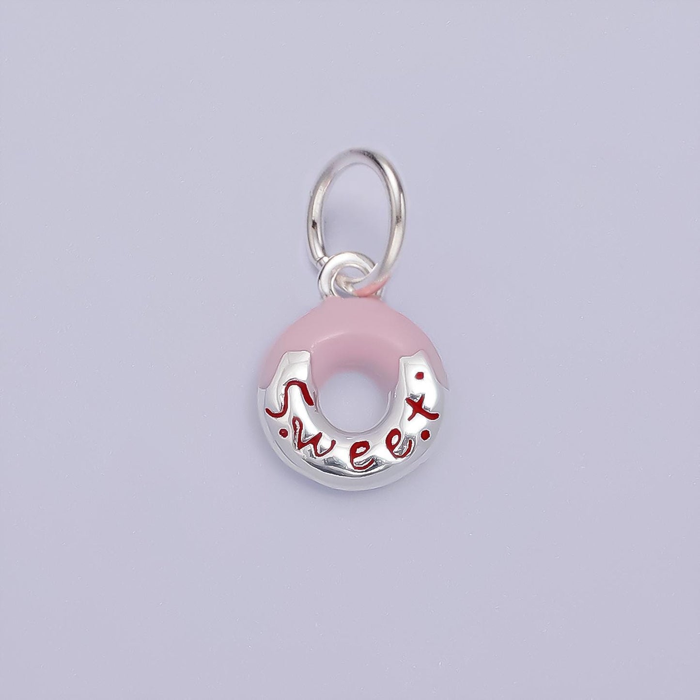 Mini sterling silver donut charm enamel pastel pink frosting sweet treat junk food add on charm foodie inspired sl427