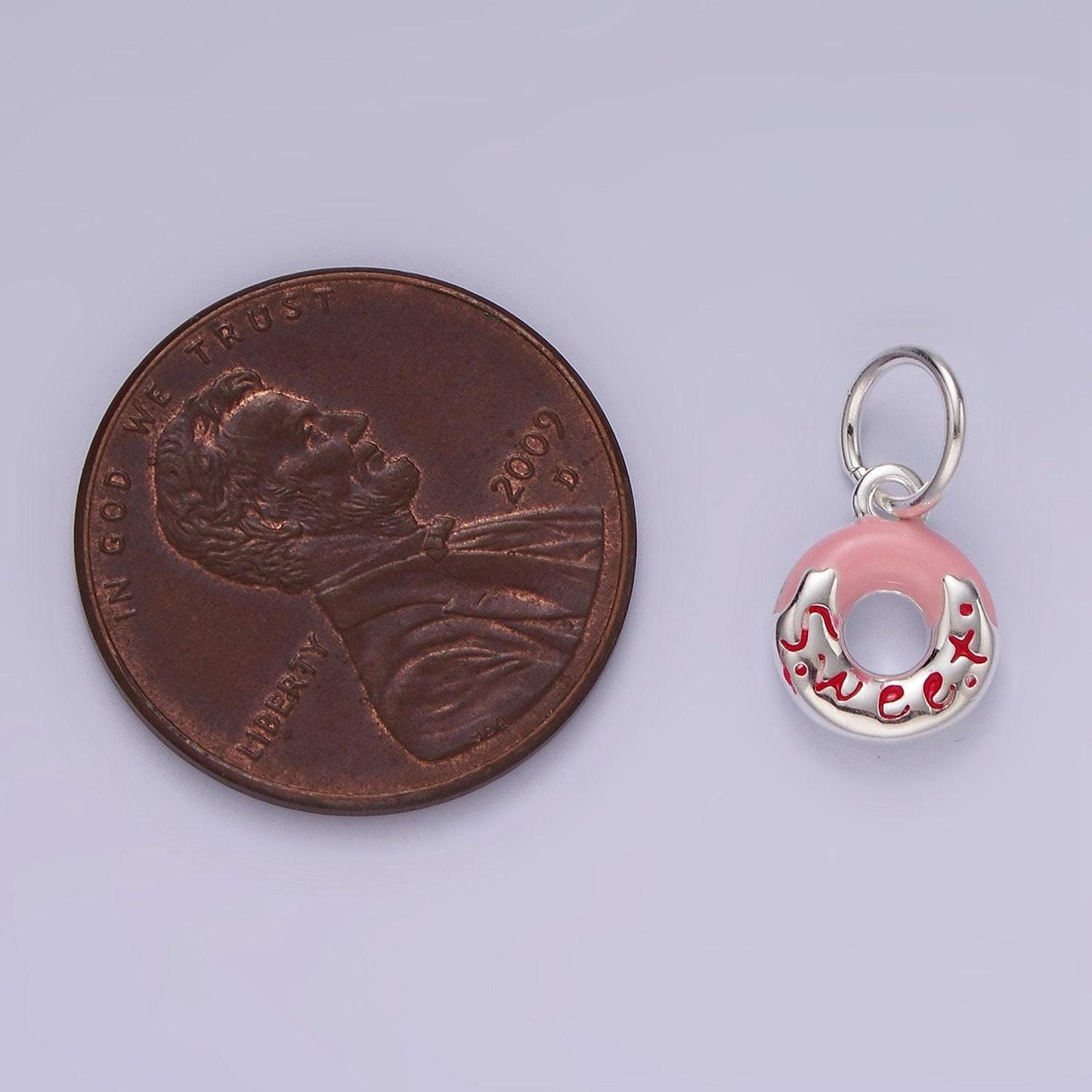 Mini sterling silver donut charm enamel pastel pink frosting sweet treat junk food add on charm foodie inspired sl427