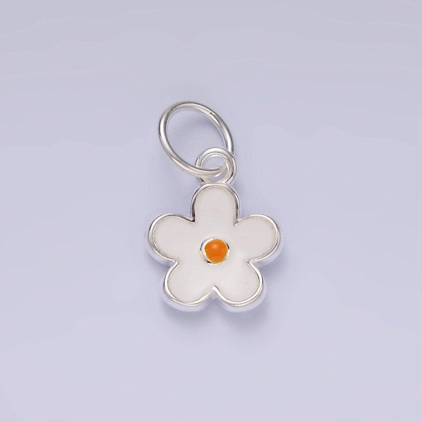 Dainty white daisy charms kawaii sterling silver flower charms cute white floral charms for bracelet necklace pendant sl-426