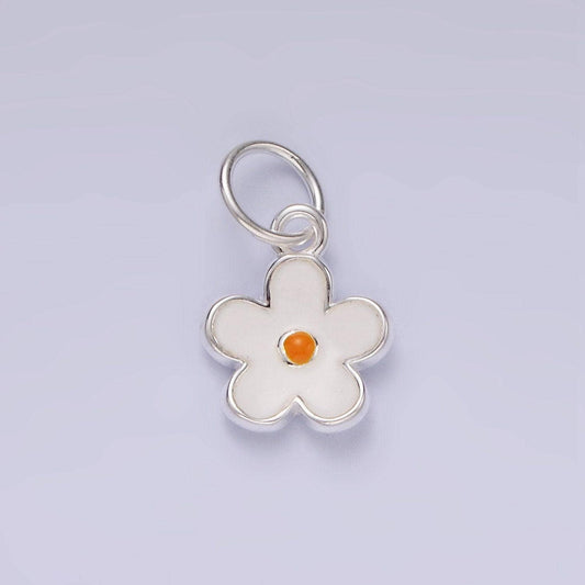 Dainty white daisy charms kawaii sterling silver flower charms cute white floral charms for bracelet necklace pendant sl-426