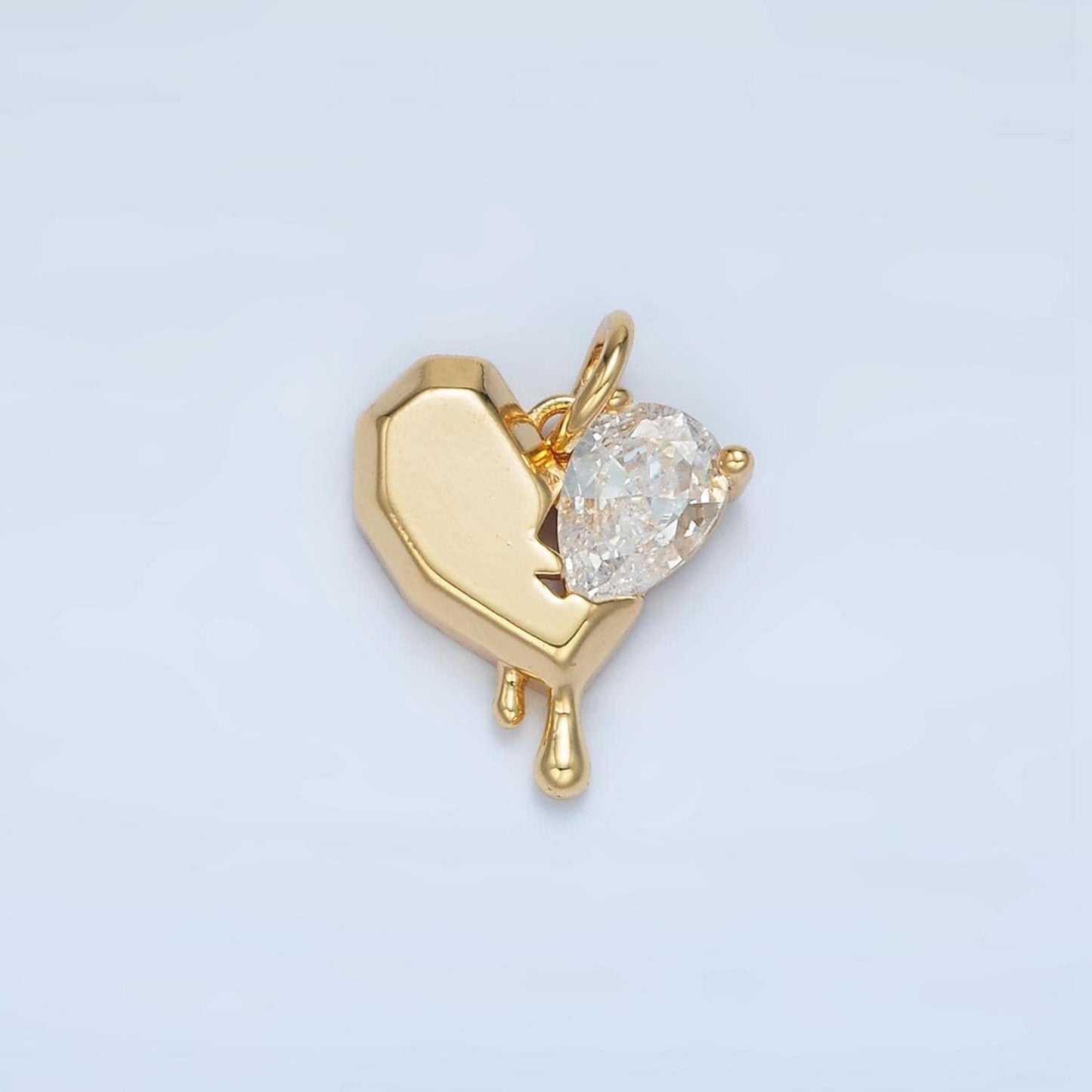 Molten drip broken heart cz paved gold filled love charm | m-020