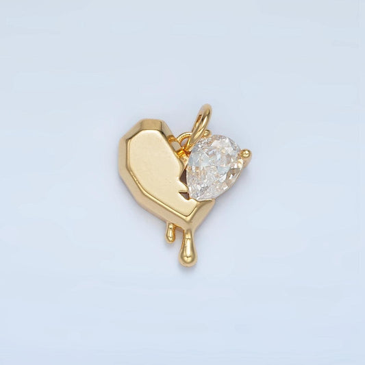 Molten drip broken heart cz paved gold filled love charm | m-020