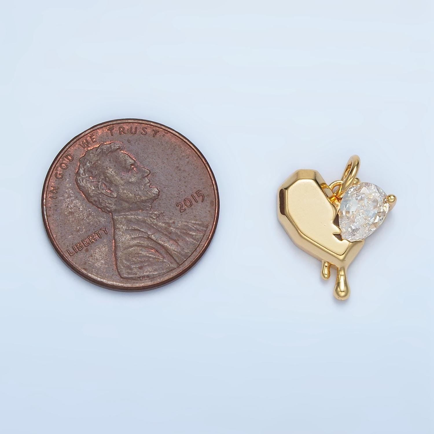 Molten drip broken heart cz paved gold filled love charm | m-020
