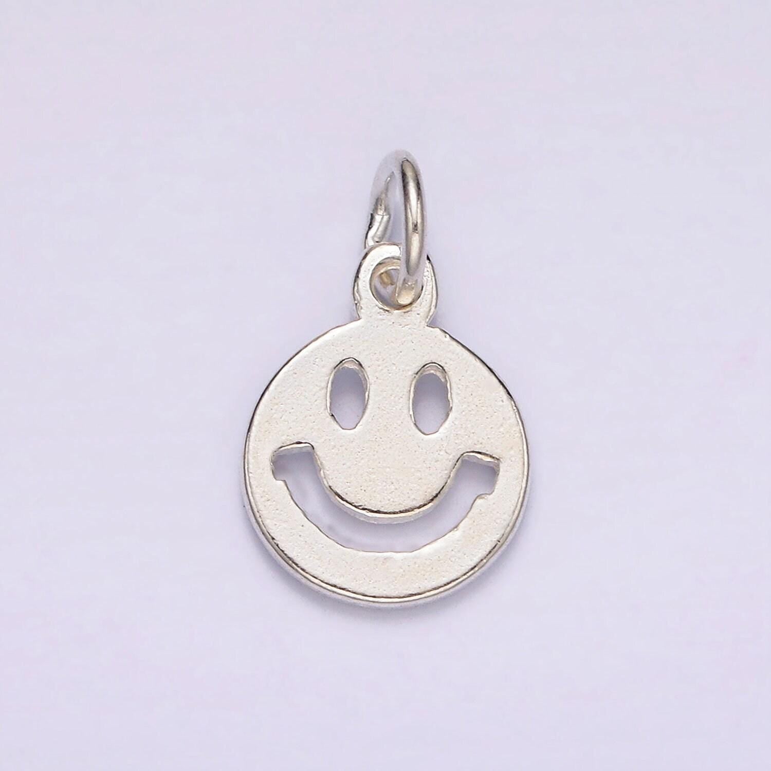 S925 silver sterling mini happy face, double sided charm | sl-418