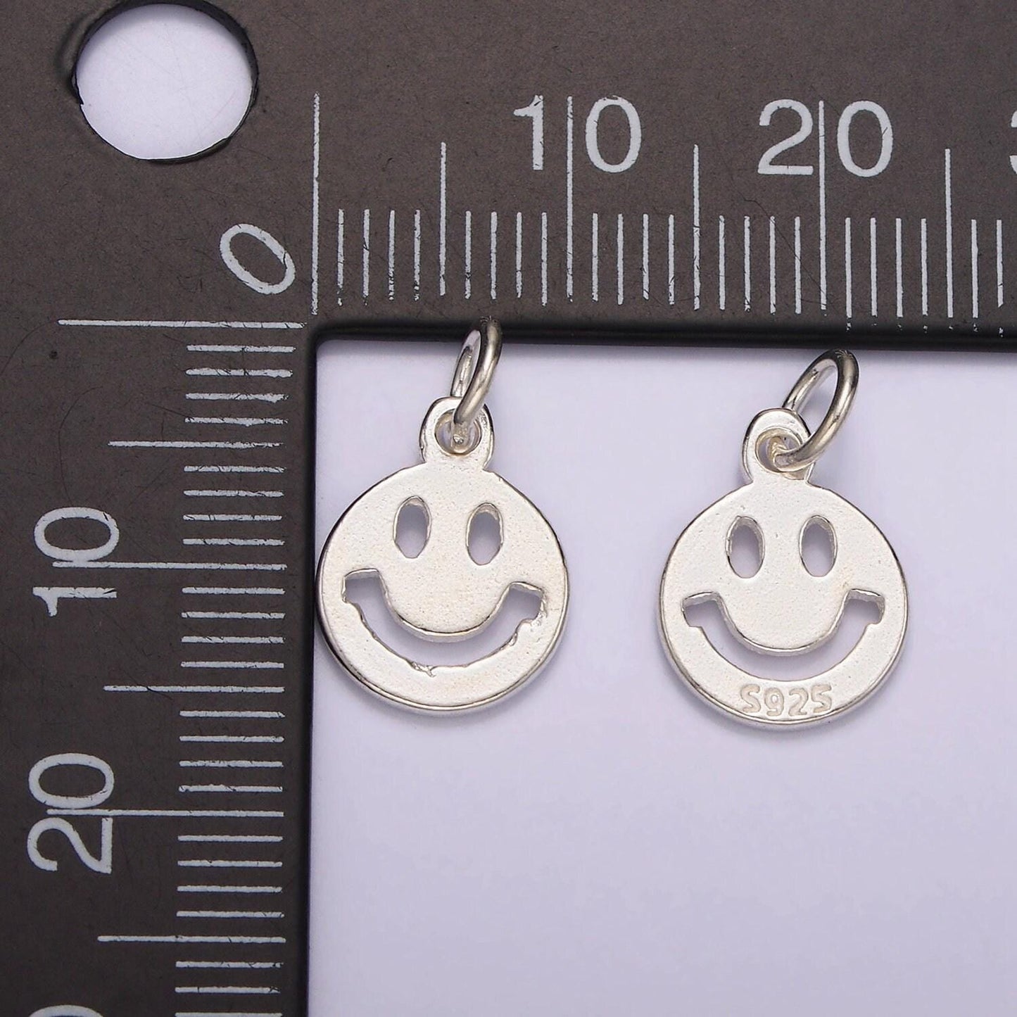 S925 silver sterling mini happy face, double sided charm | sl-418