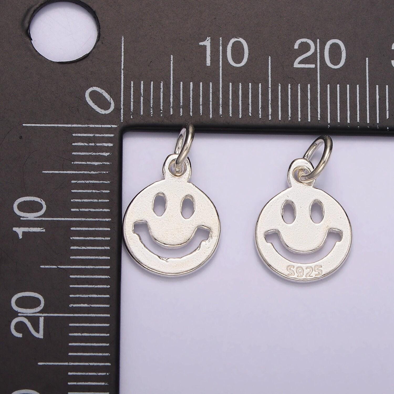 S925 silver sterling mini happy face, double sided charm | sl-418