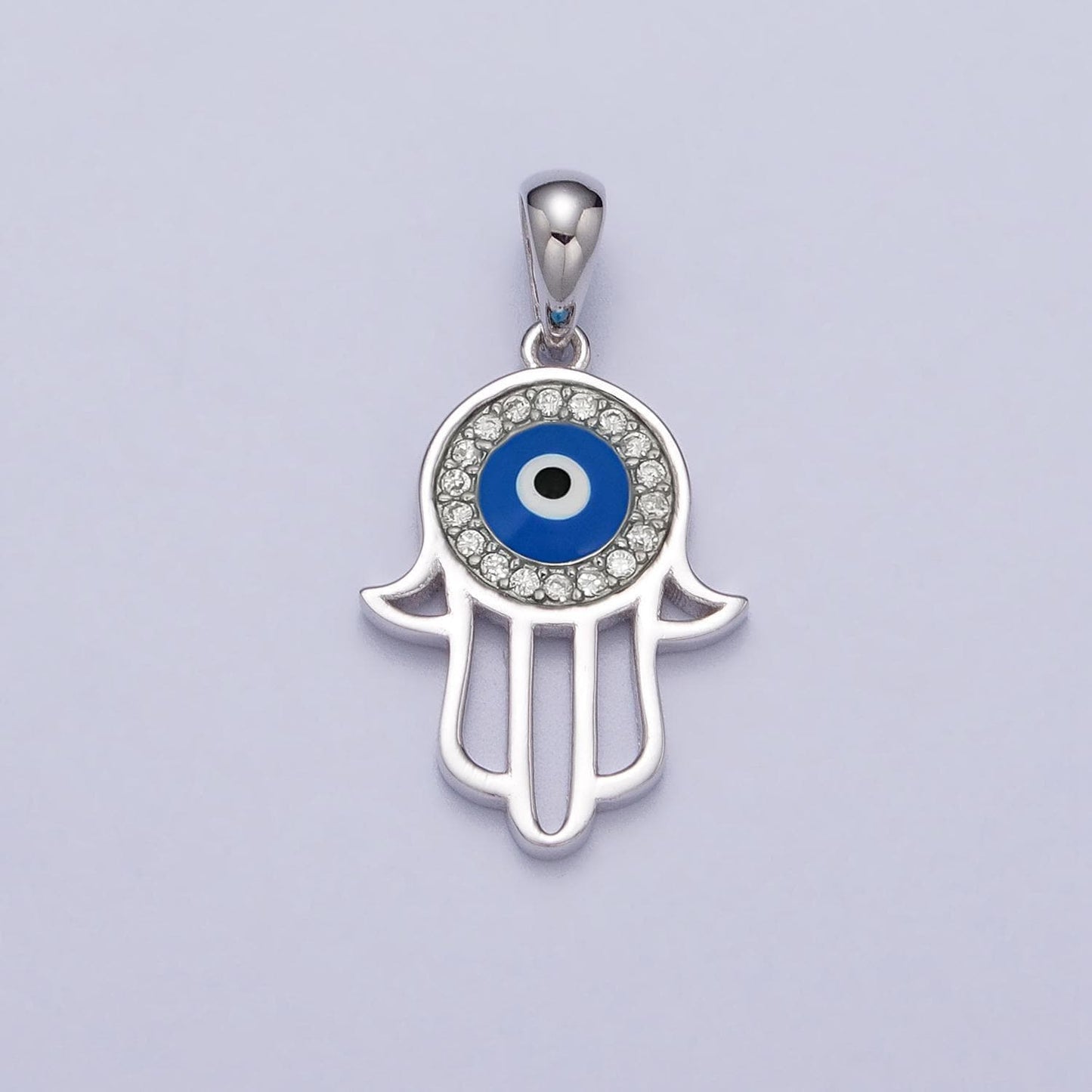 S925 sterling silver hamsa hand charm micro pave charm , hand of fatima evil eye jewelry pendant charm for religious jewelry supply sl-406
