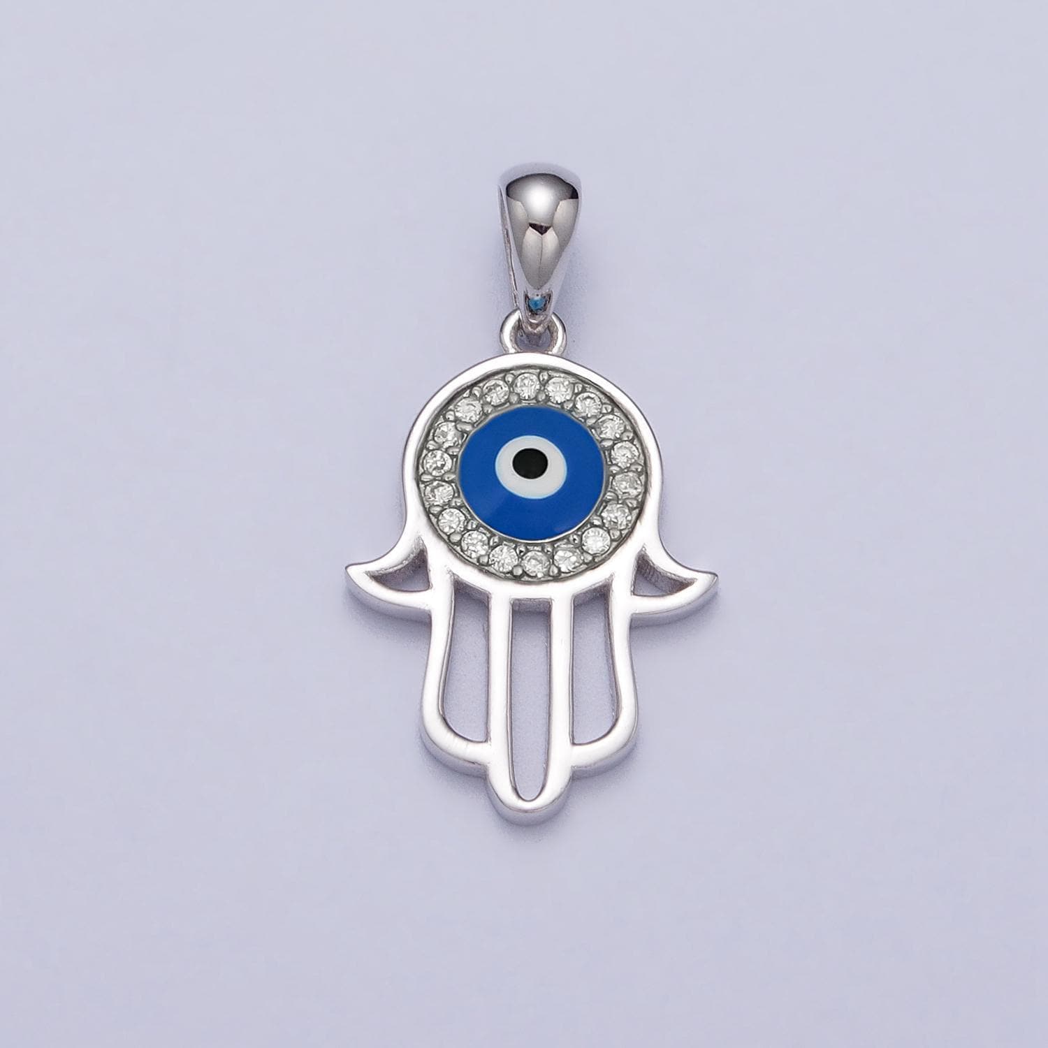 S925 sterling silver hamsa hand charm micro pave charm , hand of fatima evil eye jewelry pendant charm for religious jewelry supply sl-406