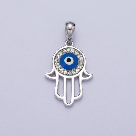 S925 sterling silver hamsa hand charm micro pave charm , hand of fatima evil eye jewelry pendant charm for religious jewelry supply sl-406